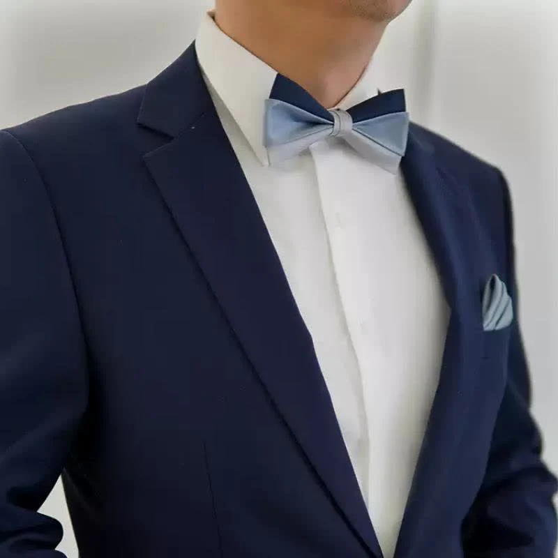 Men's Navy Blue Gray Three Colors Contrasting Bow Tie - Image 3
