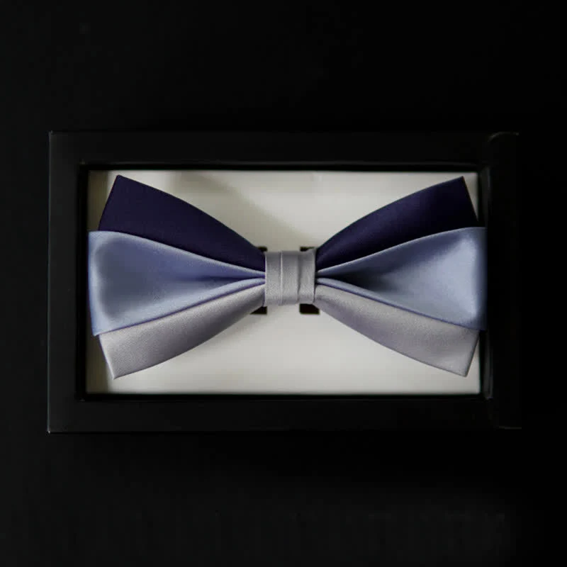 Men's Navy Blue Gray Three Colors Contrasting Bow Tie - Image 4