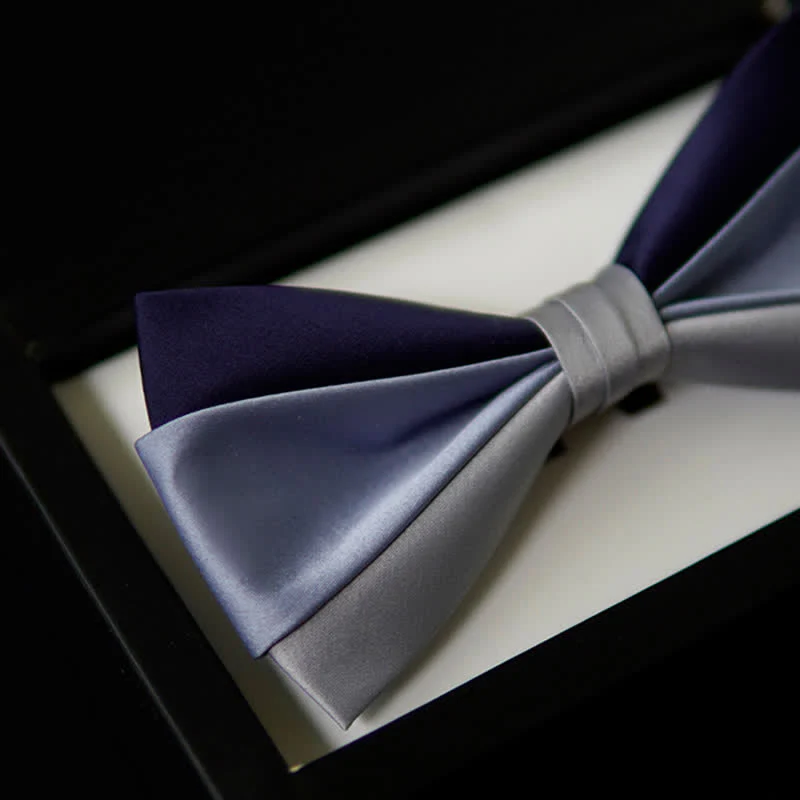 Men's Navy Blue Gray Three Colors Contrasting Bow Tie - Image 5