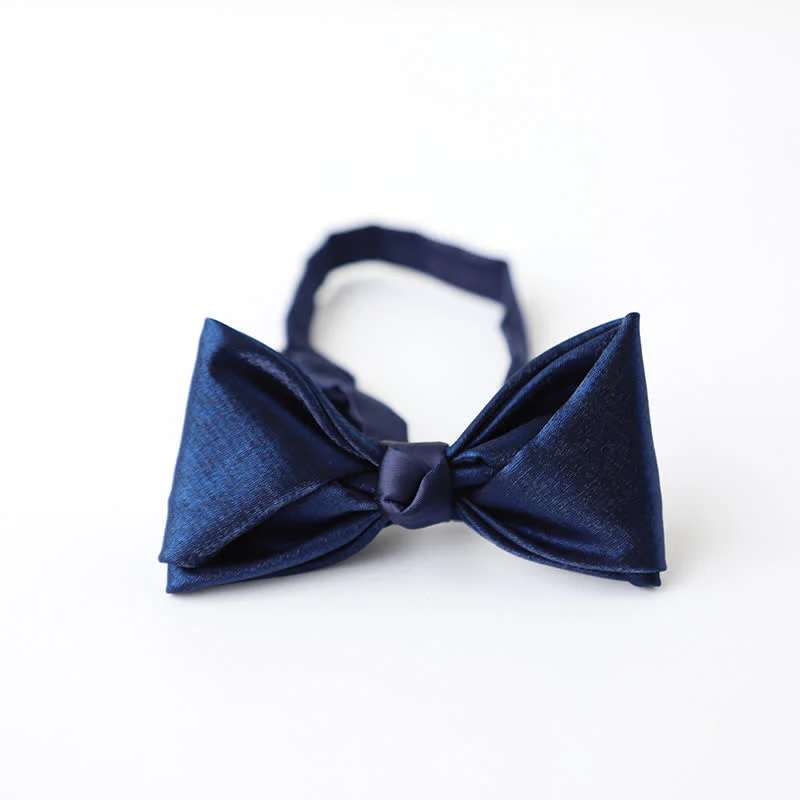 Men's Navy Blue Plain Color Bow Tie - Image 10