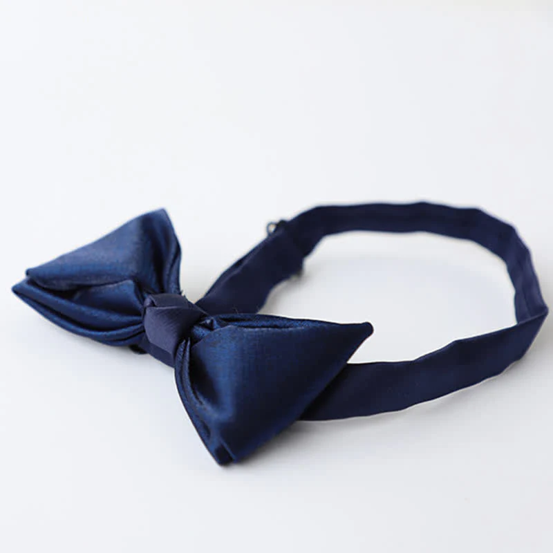 Men's Navy Blue Plain Color Bow Tie - Image 11