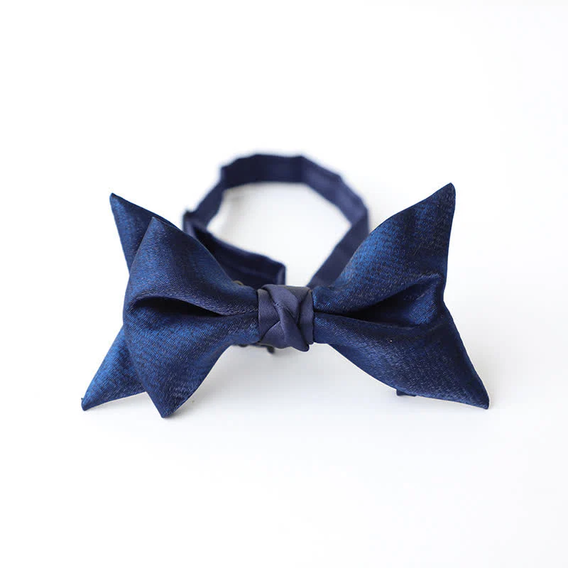 Men's Navy Blue Plain Color Bow Tie - Image 14