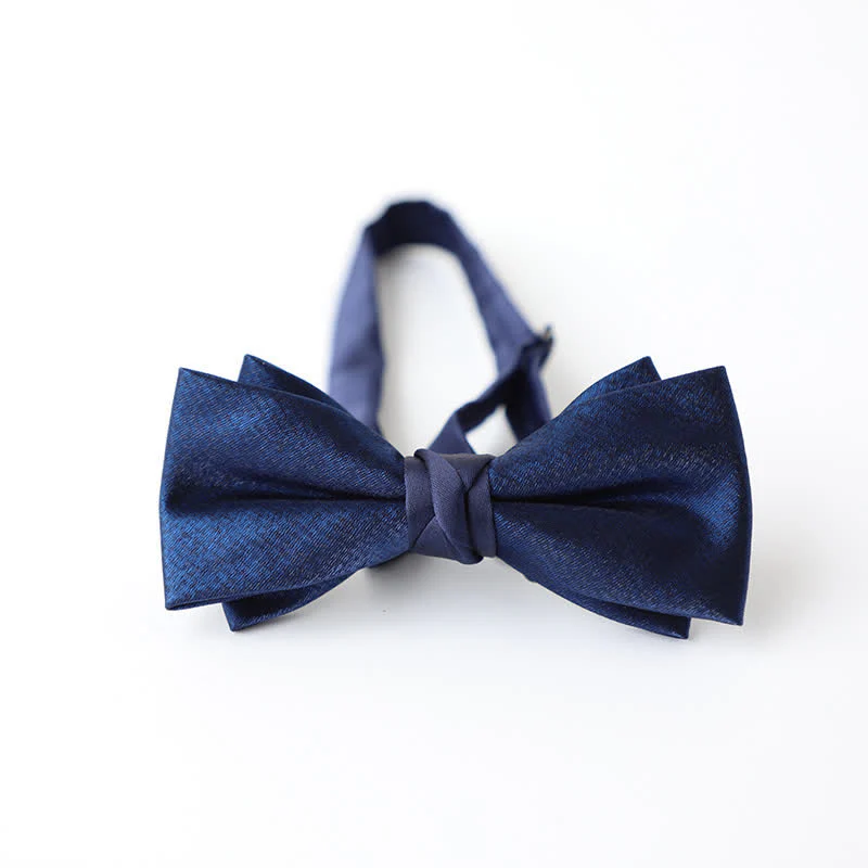Men's Navy Blue Plain Color Bow Tie - Image 16