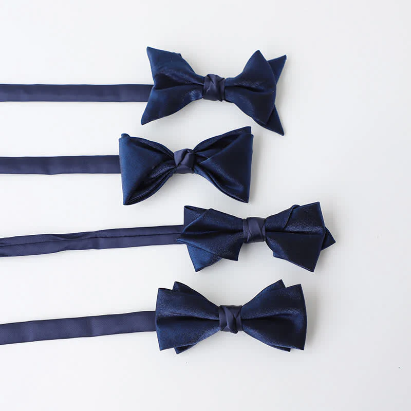 Men's Navy Blue Plain Color Bow Tie - Image 2
