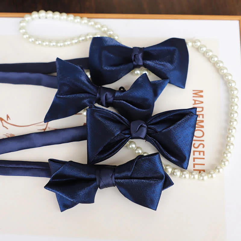 Men's Navy Blue Plain Color Bow Tie - Image 6
