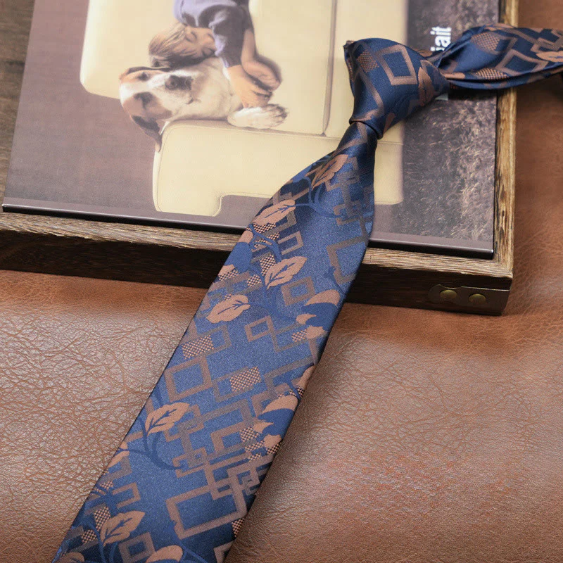 Men's Navy Blue Retro Geometric Floral Necktie