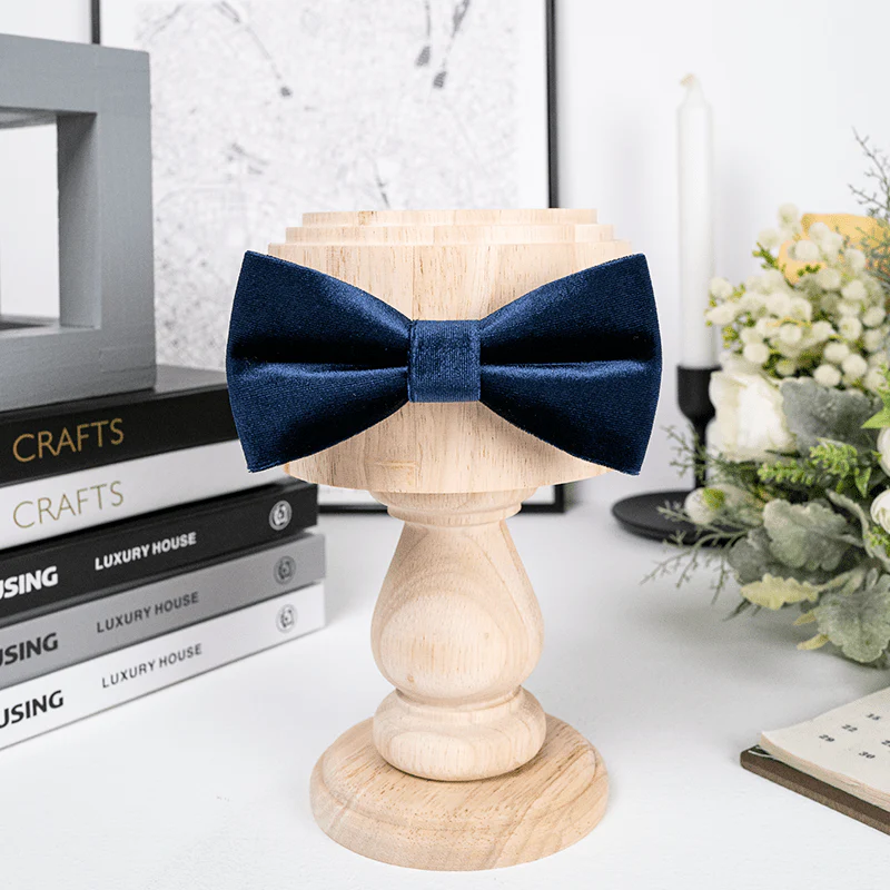 Men's Navy Blue Solid Color Velvet Bow Tie - Image 3