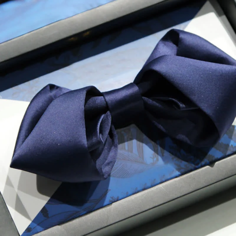 Men's Navy Blue Unique Shaped Wedding Bow Tie - Image 10