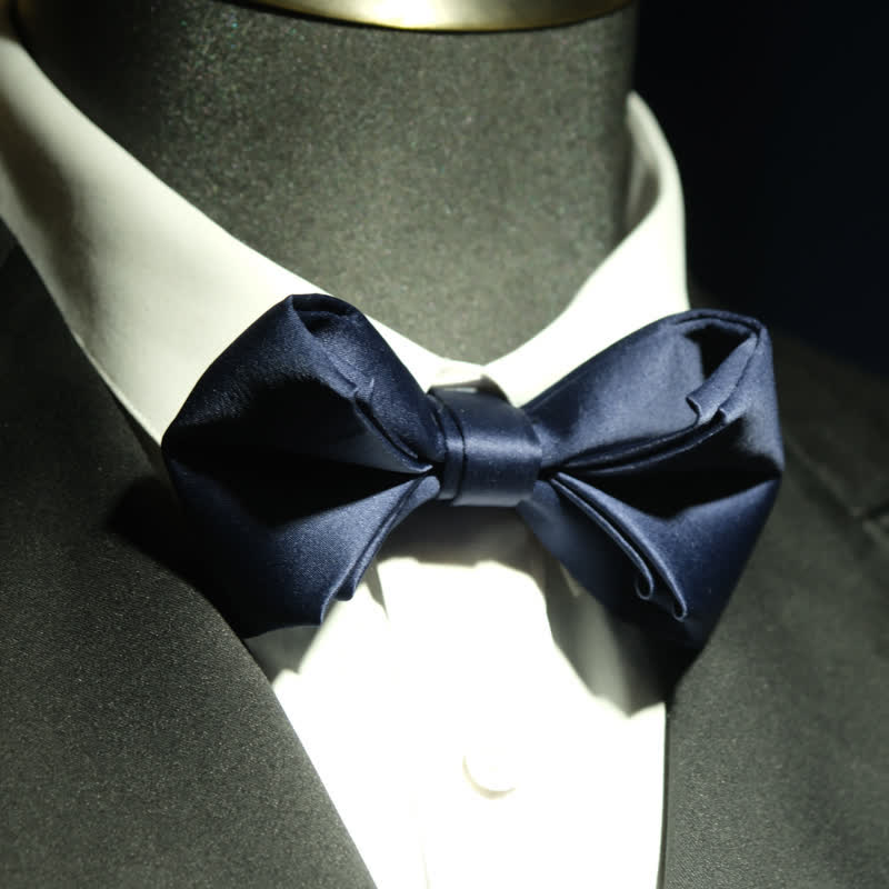 Men's Navy Blue Unique Shaped Wedding Bow Tie - Image 6