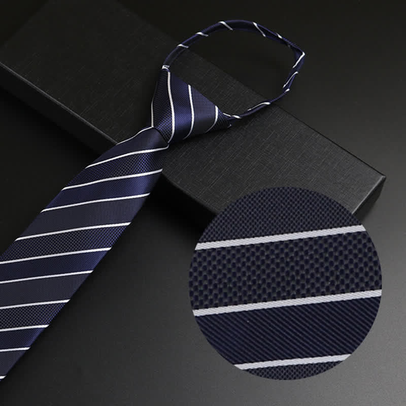 Men's Navy Blue Zipper Tie Formal Necktie - Image 5