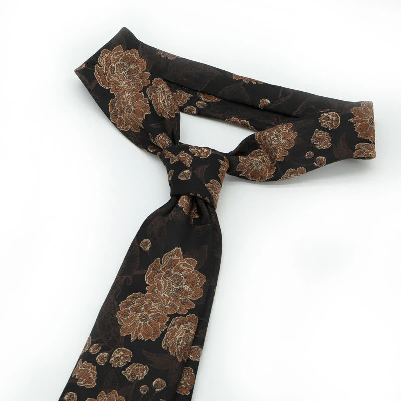 Men's Navy Brown Elegant Floral Leaves Necktie - Image 6