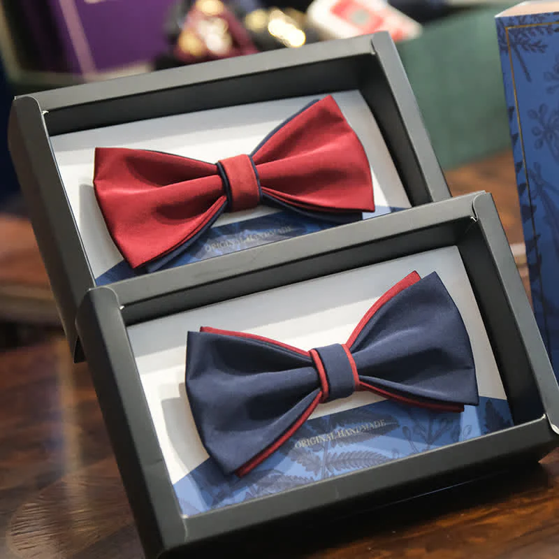 Men's Navy Burgundy Two Tone Double Layered Bow Tie