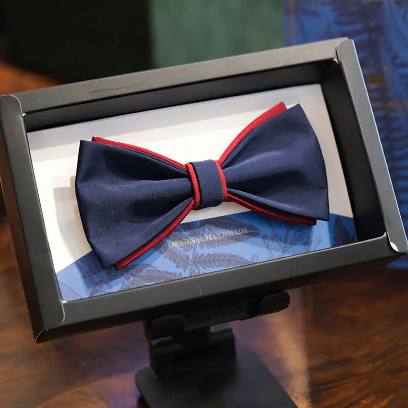 Men's Navy Burgundy Two Tone Double Layered Bow Tie - Image 2