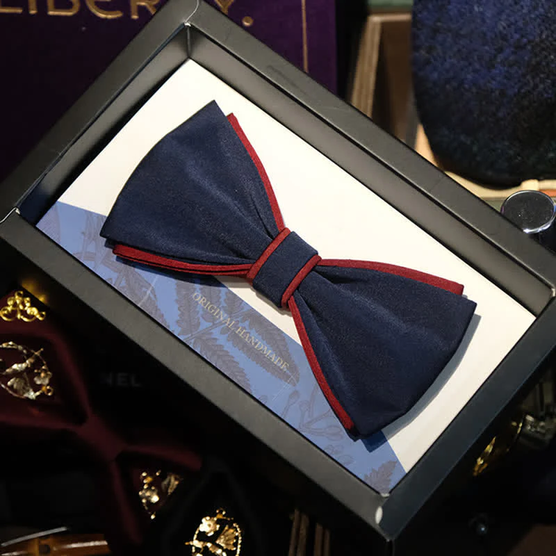 Men's Navy Burgundy Two Tone Double Layered Bow Tie - Image 3