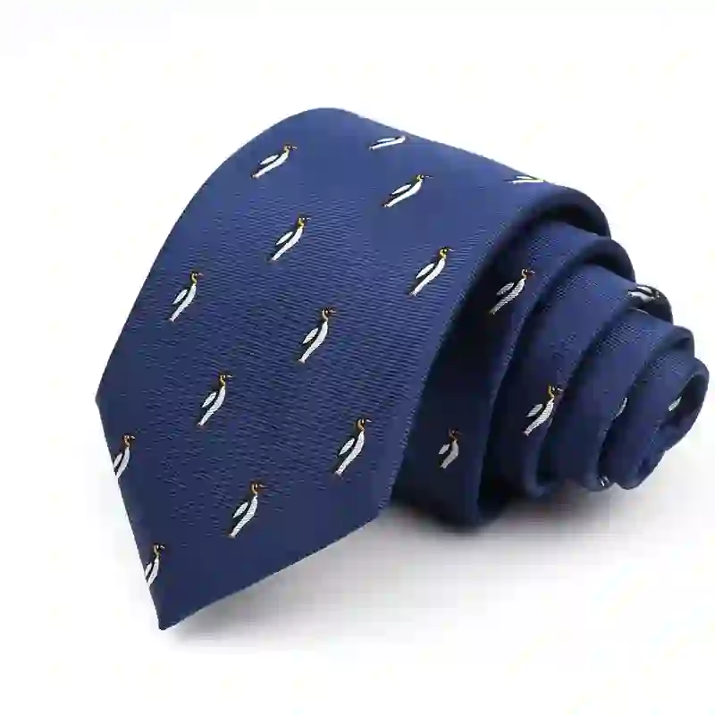 Men's Navy Cartoon Penguin Pattern Necktie - Image 2