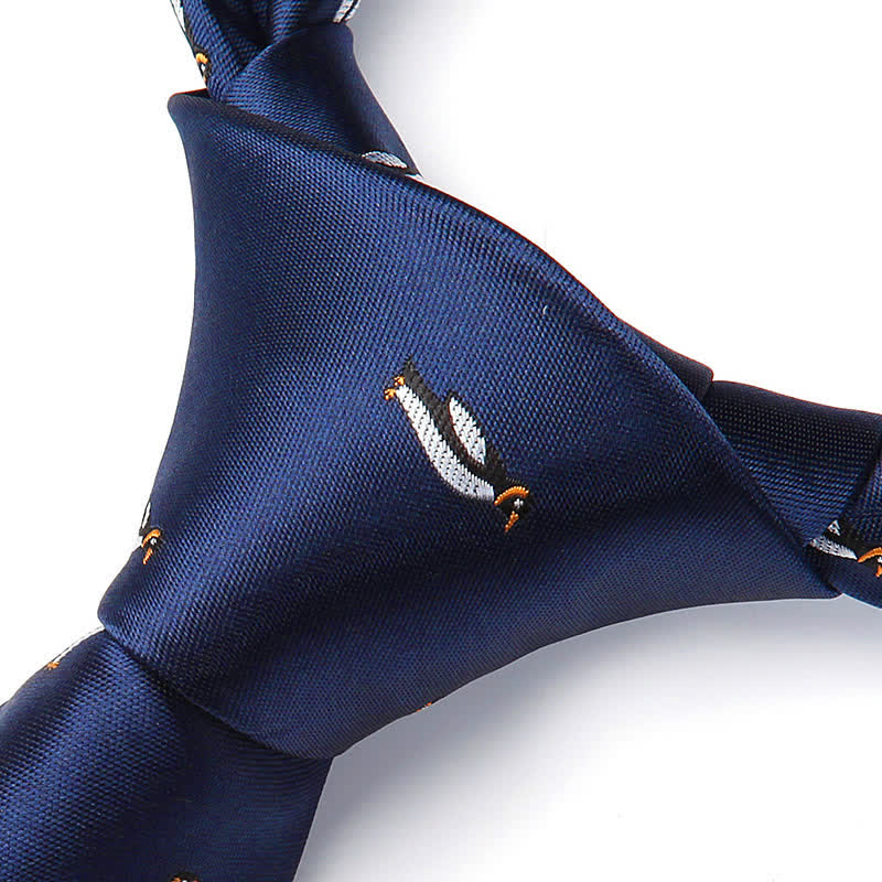 Men's Navy Cartoon Penguin Pattern Necktie - Image 3