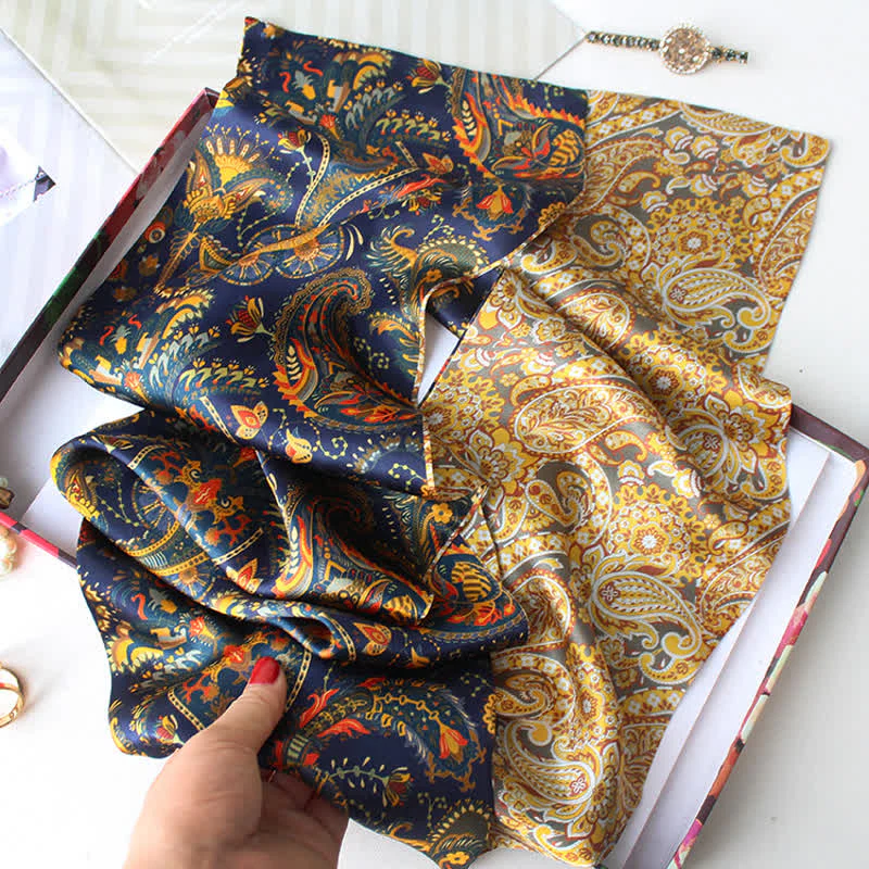 Men's Navy & Gold Paisley Reversible Design Thin Long Silk Scarf - Image 2