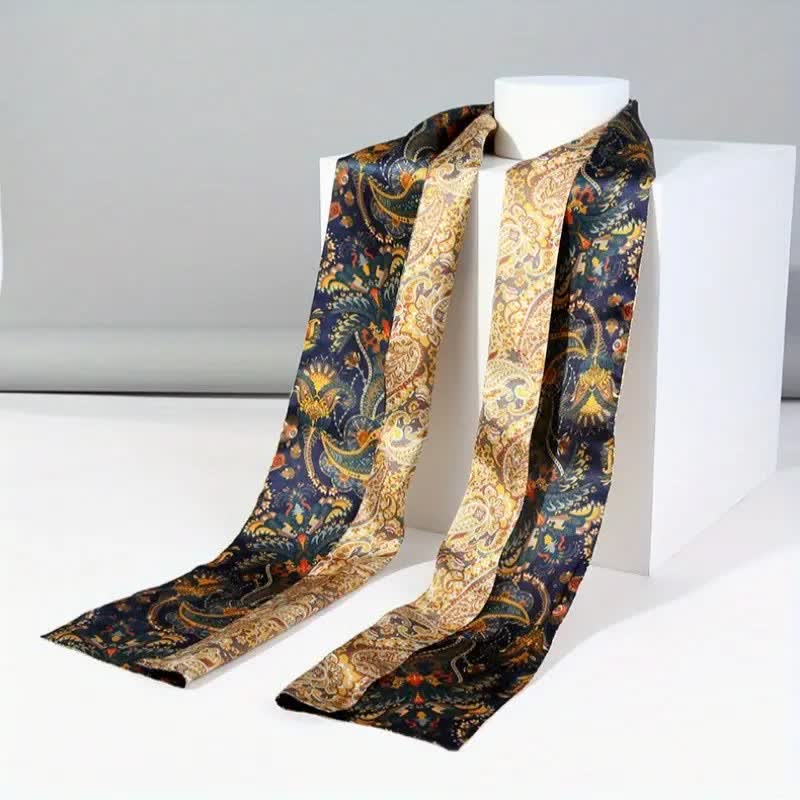 Men's Navy & Gold Paisley Reversible Design Thin Long Silk Scarf - Image 4
