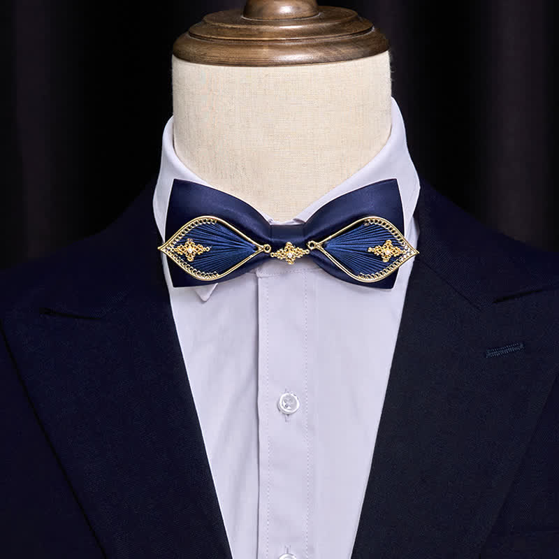 Men's Navy Golden Metal Phoenix Branch Bow Tie - Image 3