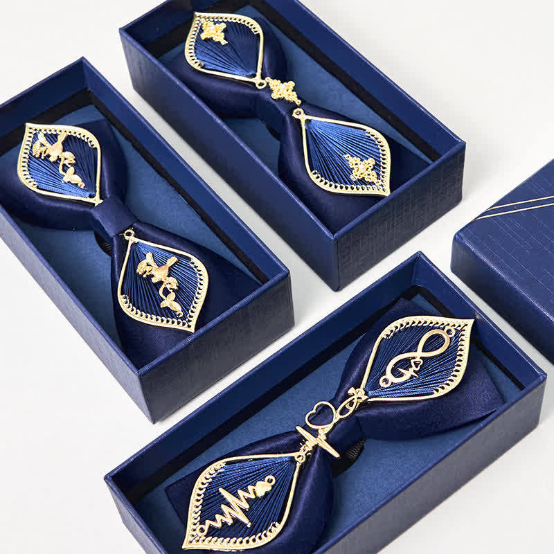 Men's Navy Golden Metal Phoenix Branch Bow Tie - Image 4