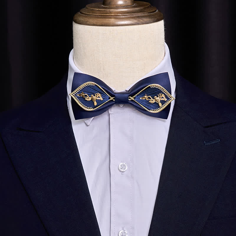 Men's Navy Golden Metal Phoenix Branch Bow Tie - Image 7