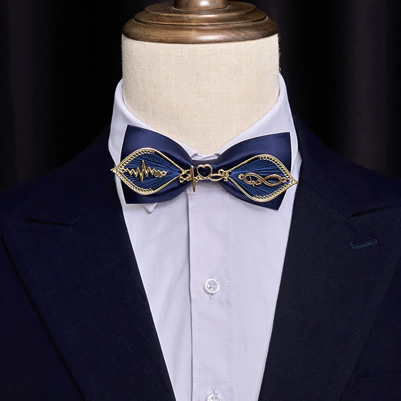 Men's Navy Golden Metal Phoenix Branch Bow Tie - Image 9