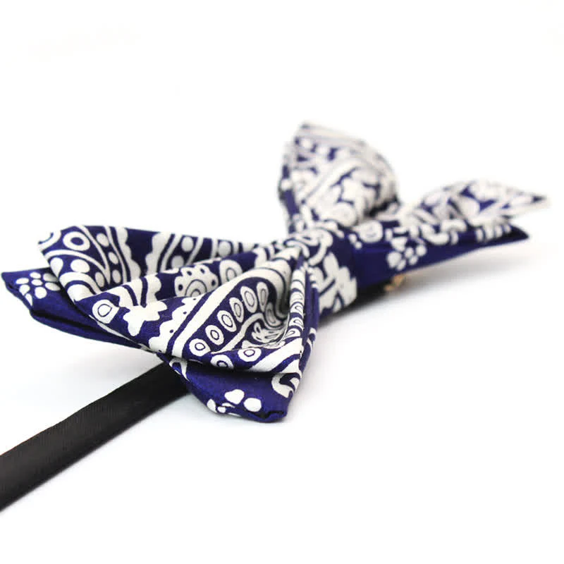 Men's Navy & White Cashew Polka Dot Printed Bow Tie - Image 3
