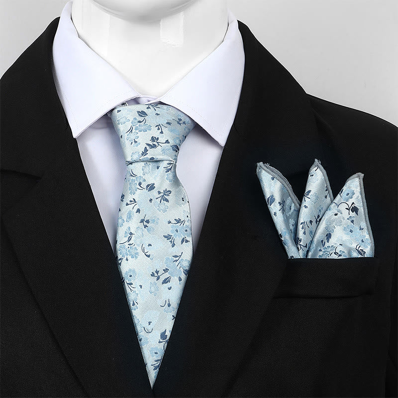 Men's Neutral Floral Jacquard Necktie And Pocket Square Set