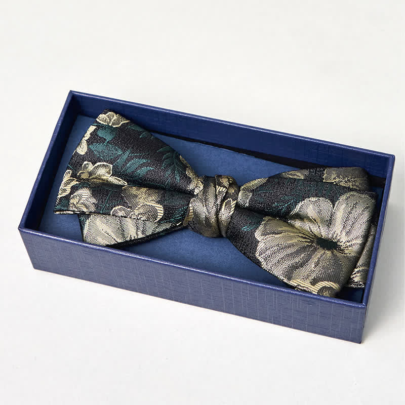 Men's Night Dark Green Floral Double Layered Bow Tie - Image 4