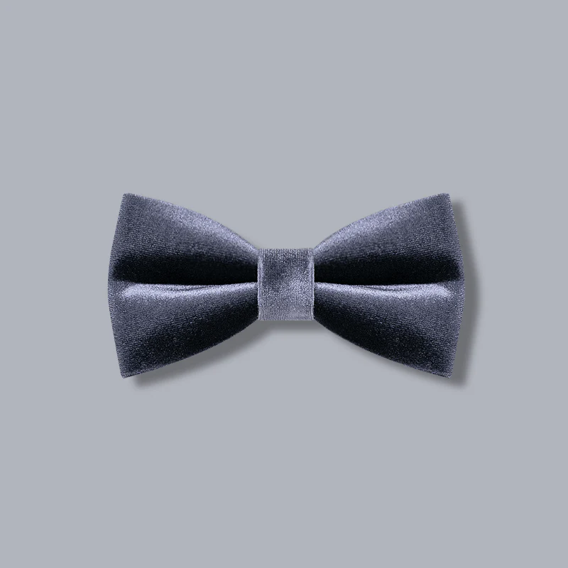 Men's Night Gray Solid Color Velvet Bow Tie - Image 2