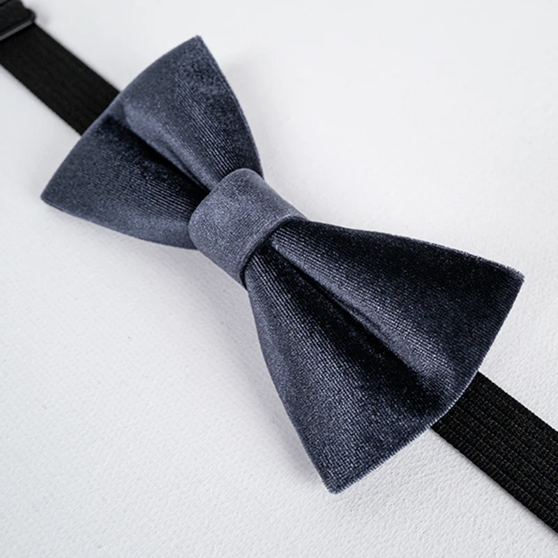 Men's Night Gray Solid Color Velvet Bow Tie - Image 5