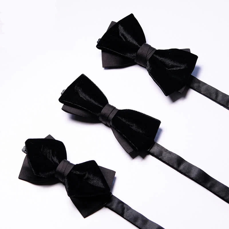 Men's Noble Black Velvet Double Layered Bow Tie - Image 4