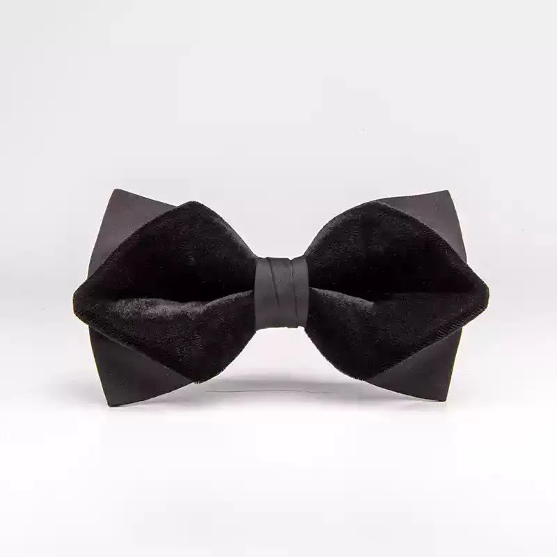 Men's Noble Black Velvet Double Layered Bow Tie - Image 9