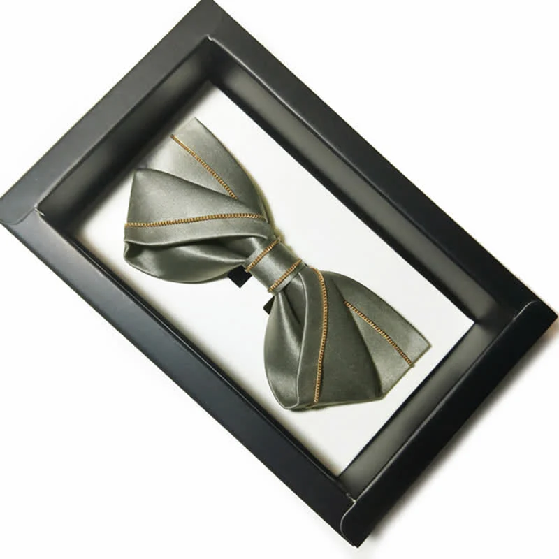 Men's Noble Gray Tone Gold Chain Bow Tie - Image 3