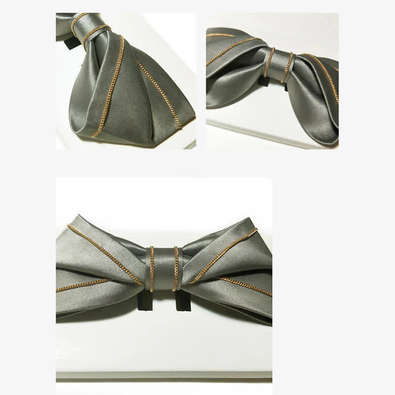 Men's Noble Gray Tone Gold Chain Bow Tie - Image 4