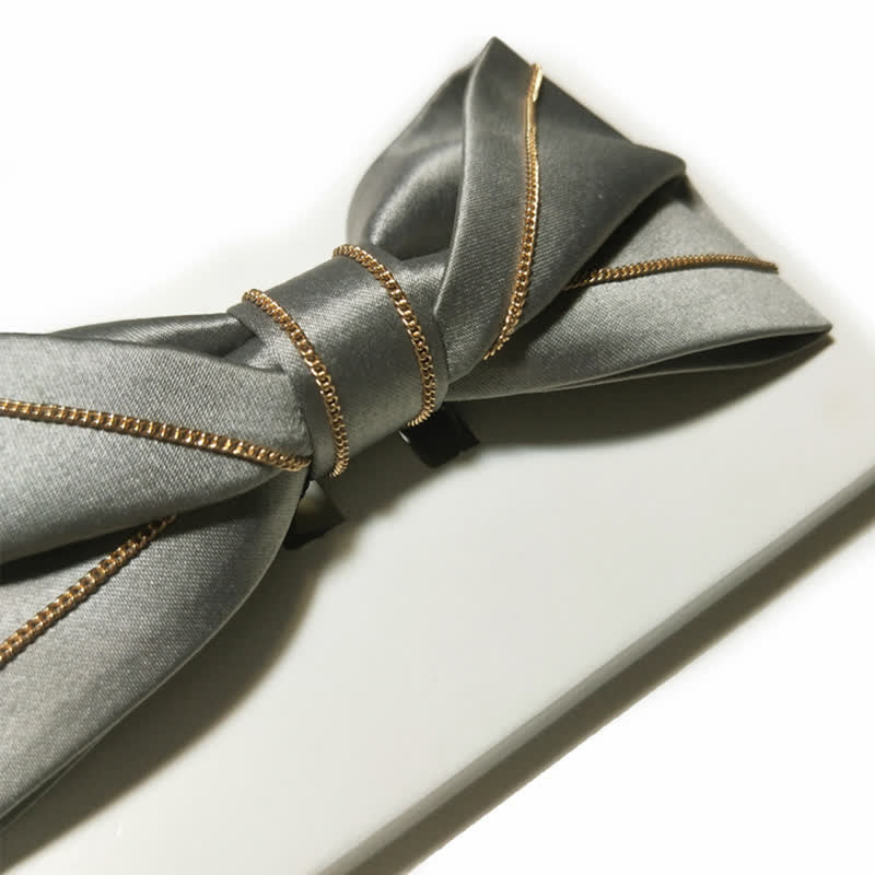 Men's Noble Gray Tone Gold Chain Bow Tie - Image 5