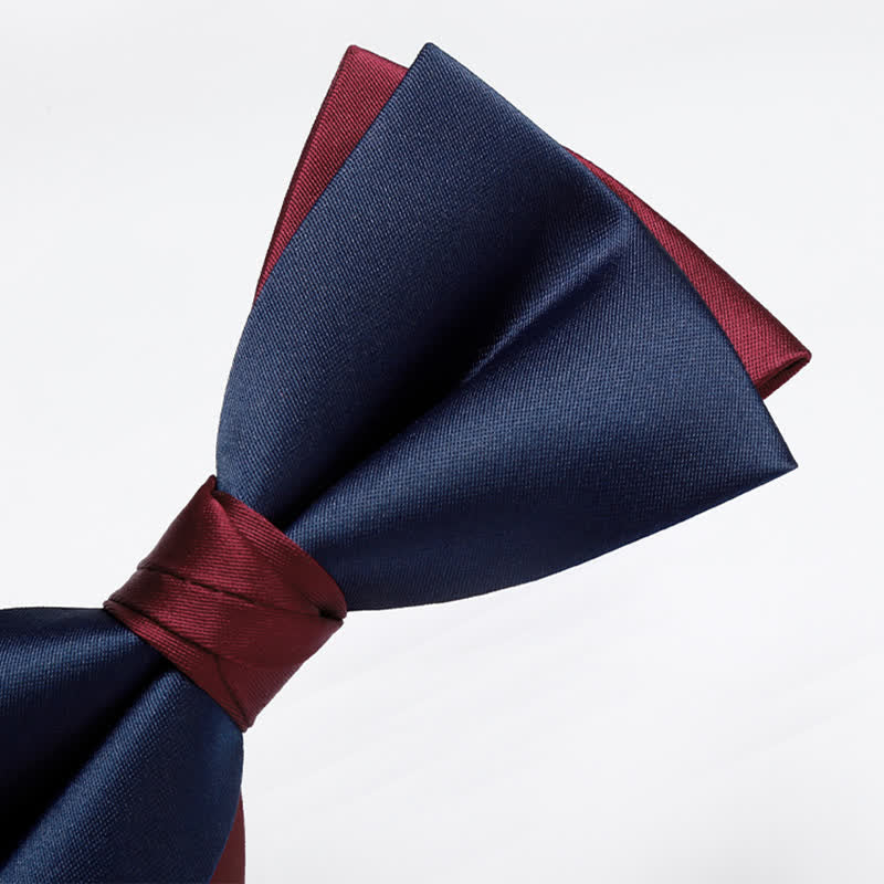 Men's Noble Navy & Burgundy Double Layered Bow Tie - Image 3