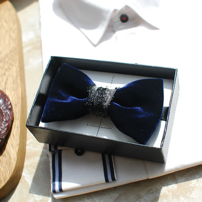 Men's Noble Navy Glossy Velvet Bow Tie - Image 4