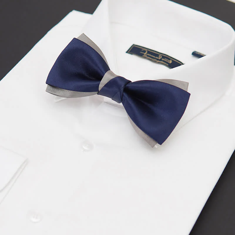 Men's Noble Navy & Silver Double Layered Bow Tie - Image 3