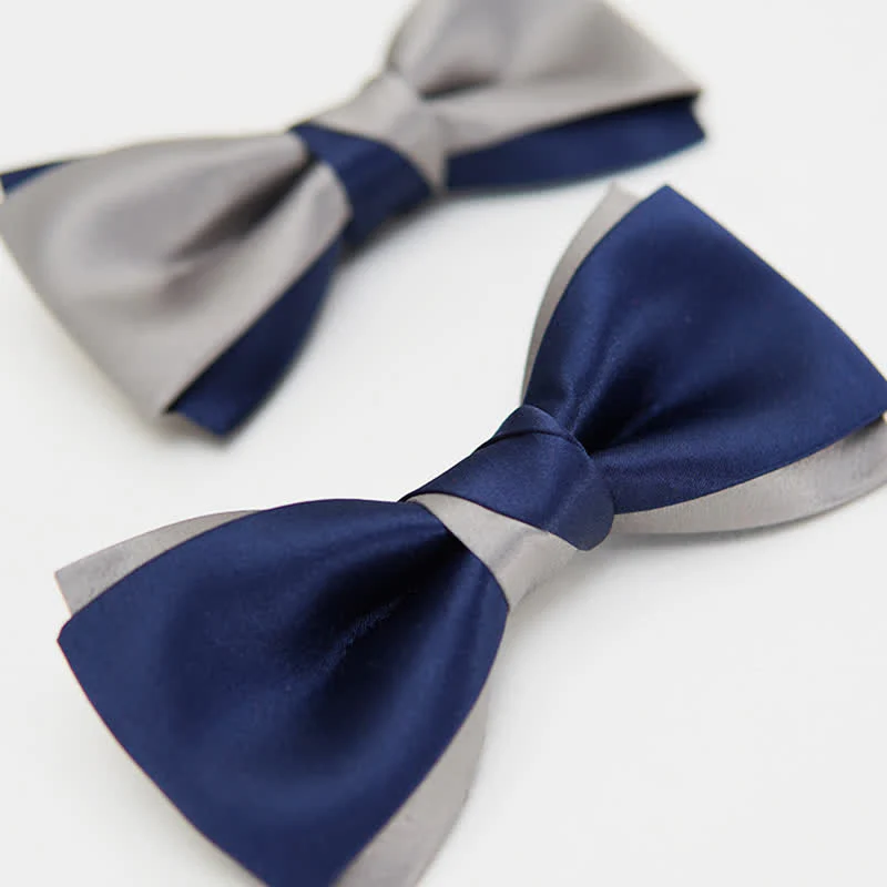 Men's Noble Navy & Silver Double Layered Bow Tie - Image 4