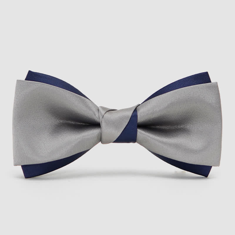 Men's Noble Navy & Silver Double Layered Bow Tie - Image 5