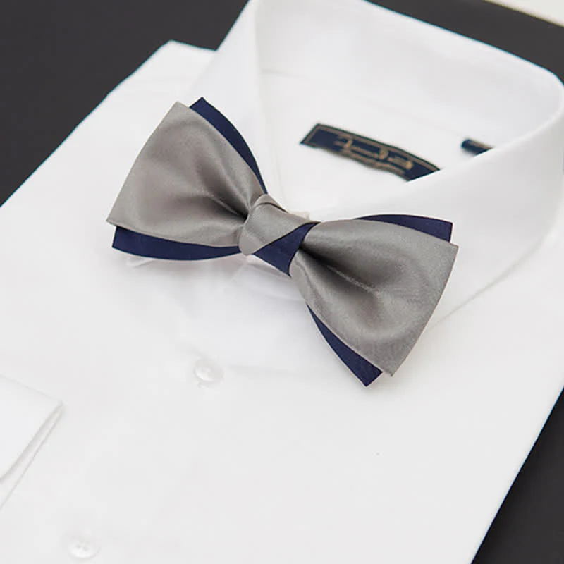 Men's Noble Navy & Silver Double Layered Bow Tie - Image 6