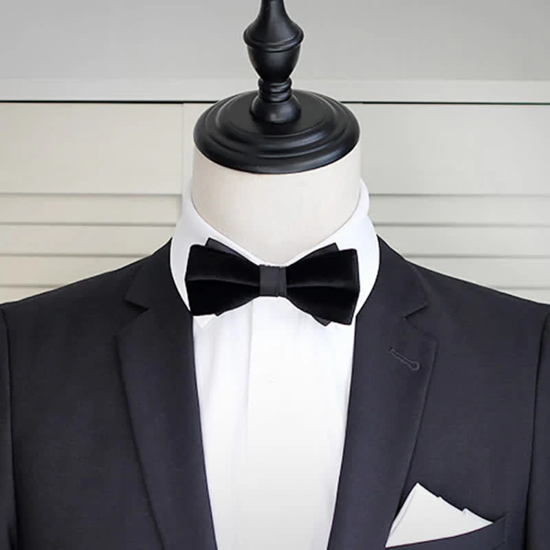 Men's Noble Solid Black Velvet Wedding Bow Tie - Image 5