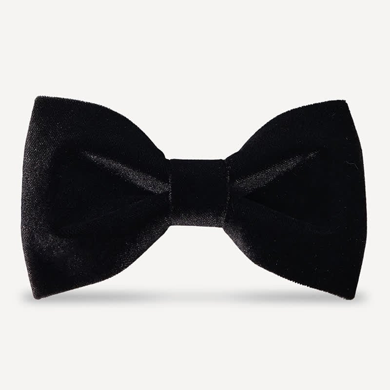 Men's Noble Solid Black Velvet Wedding Bow Tie - Image 6