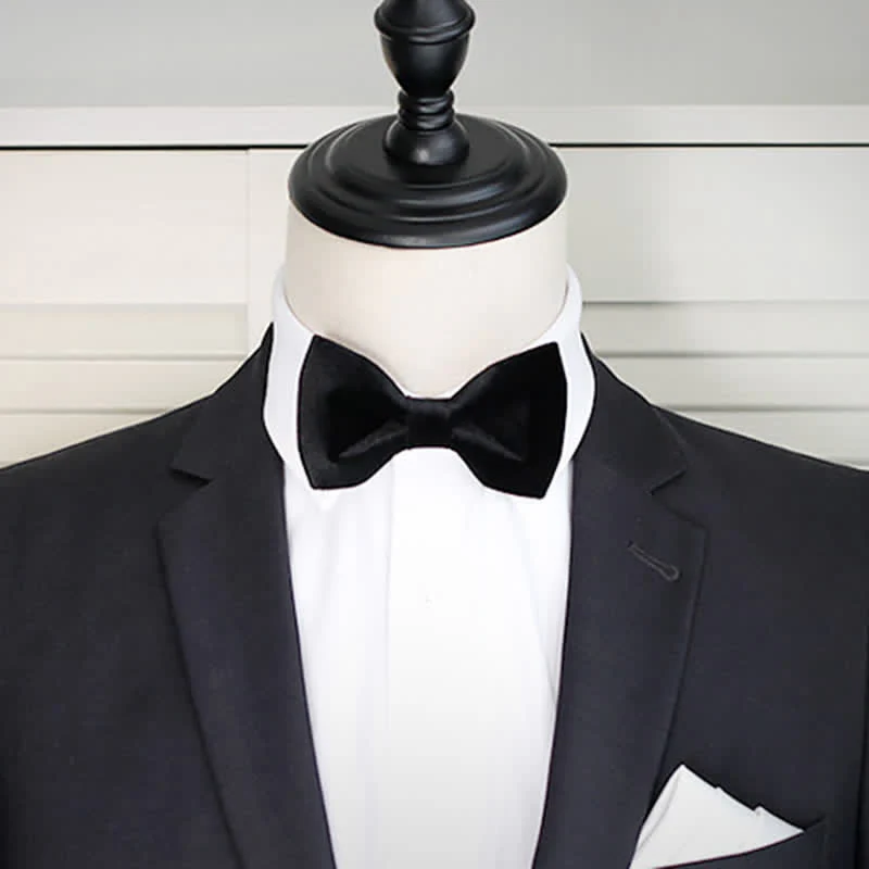 Men's Noble Solid Black Velvet Wedding Bow Tie - Image 7