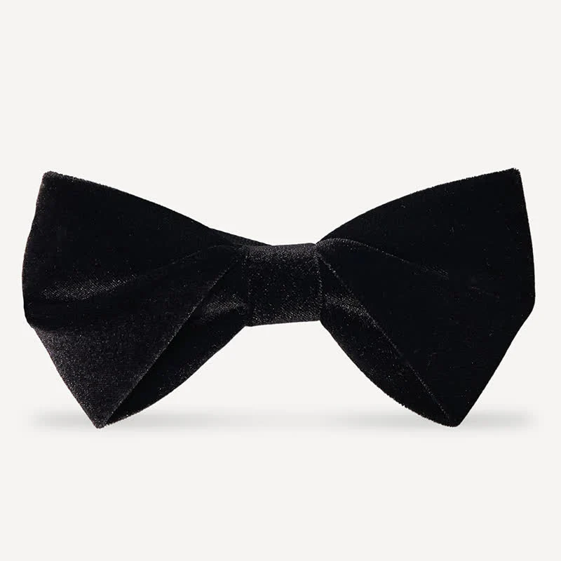 Men's Noble Solid Black Velvet Wedding Bow Tie - Image 8