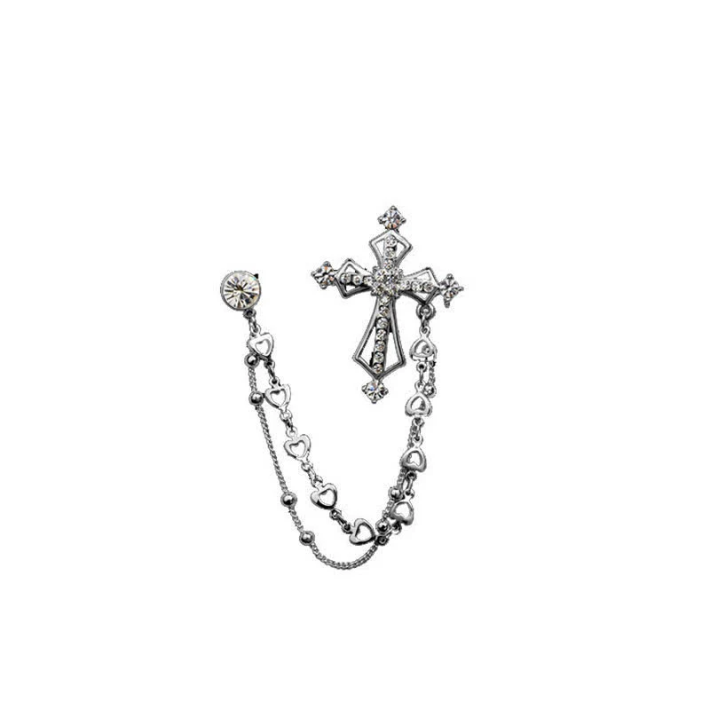 Men's Noble Tassels Cross Rhinestone Brooch - Image 4