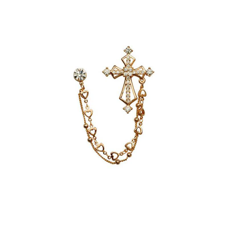 Men's Noble Tassels Cross Rhinestone Brooch - Image 5