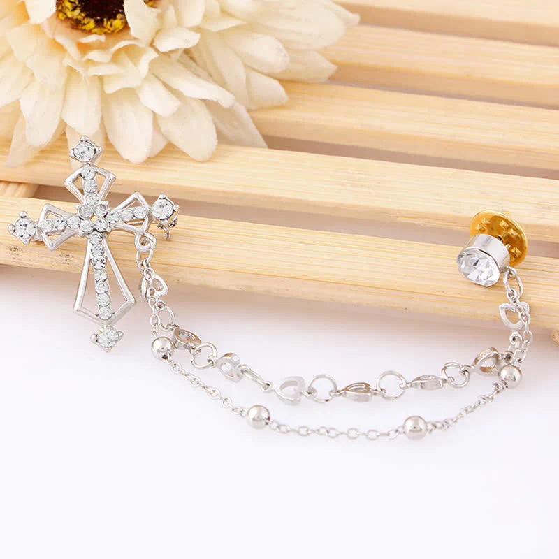Men's Noble Tassels Cross Rhinestone Brooch - Image 7