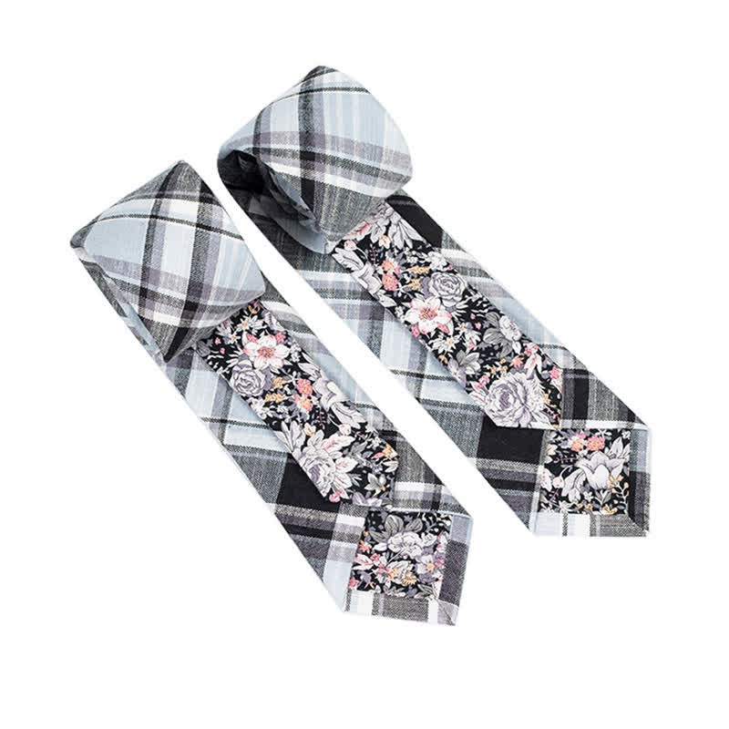 Men's Novel Plaid Floral Patchwork Necktie - Image 31